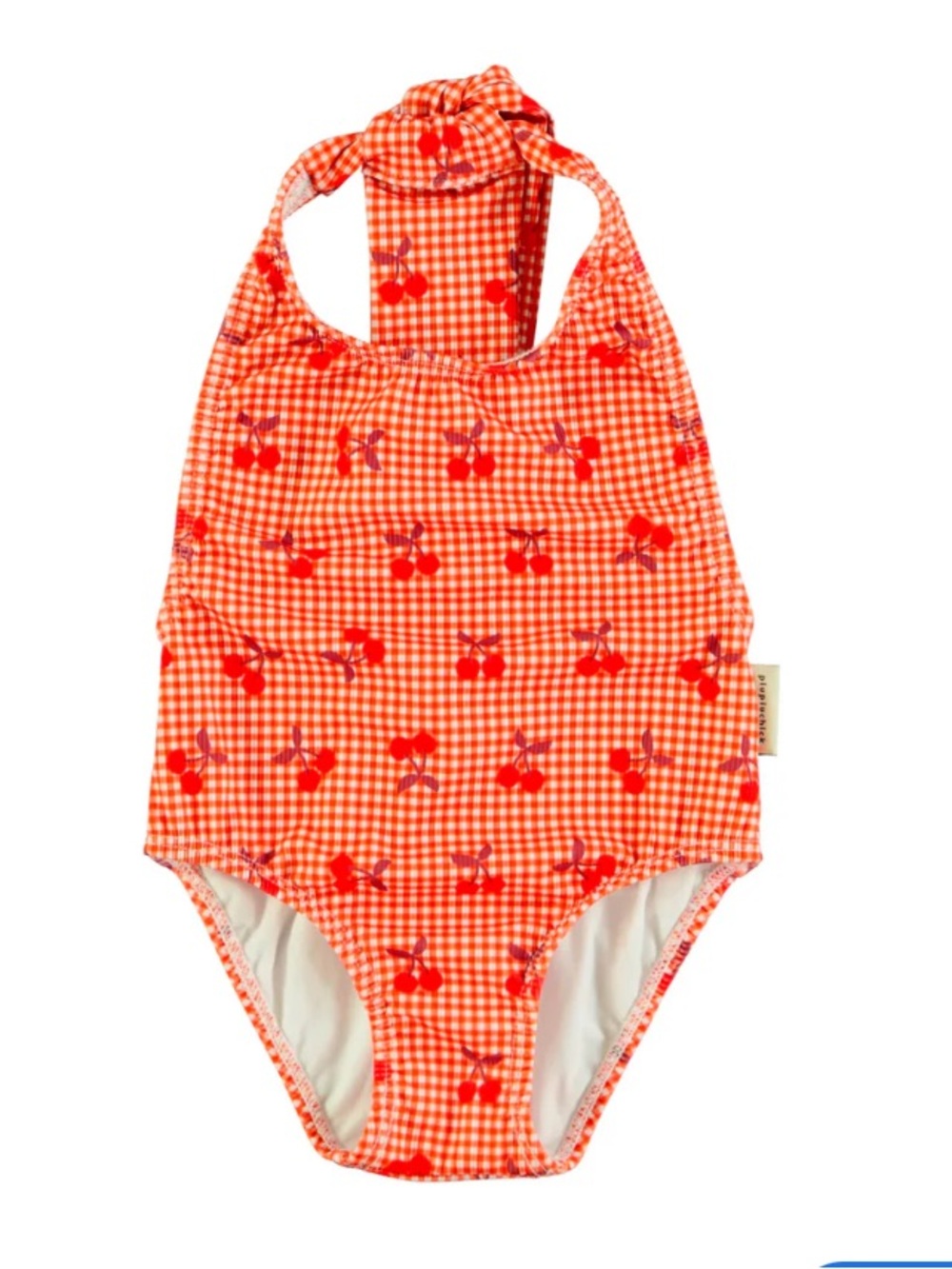 Girls' Red Gingham Cherry Halter One-Piece Swimsuit